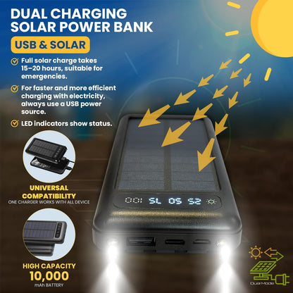 Solar Mate 10000mAh – Dual USB Power Bank with LED Light