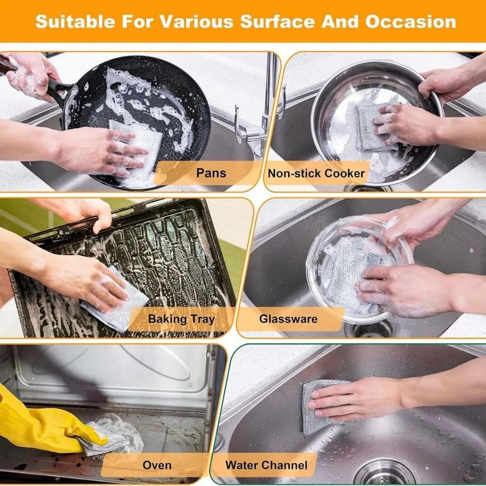 Multipurpose Stainless Steel Wire Dishwashing Rags – Pack of 3
