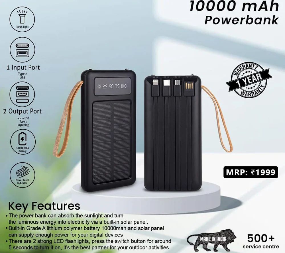 Solar Mate 10000mAh – Dual USB Power Bank with LED Light