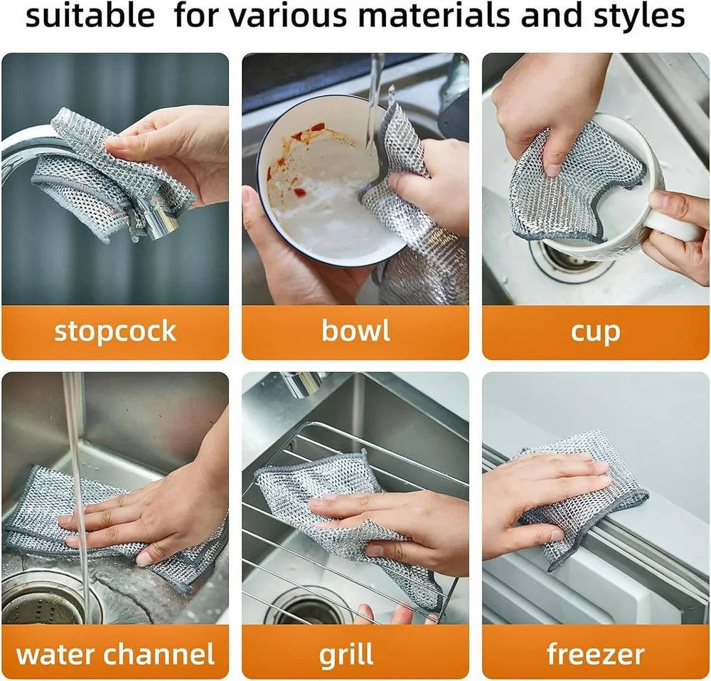 Multipurpose Stainless Steel Wire Dishwashing Rags – Pack of 3