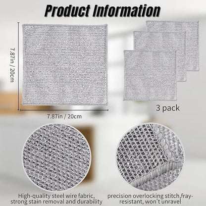 Multipurpose Stainless Steel Wire Dishwashing Rags – Pack of 3