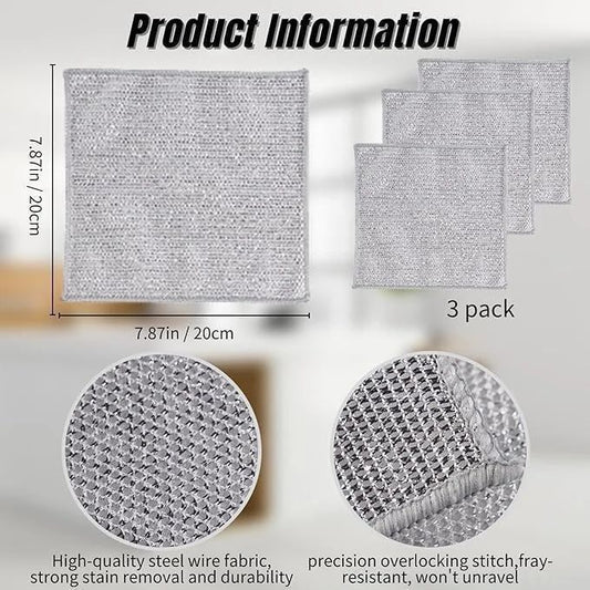 Multipurpose Stainless Steel Wire Dishwashing Rags – Pack of 3